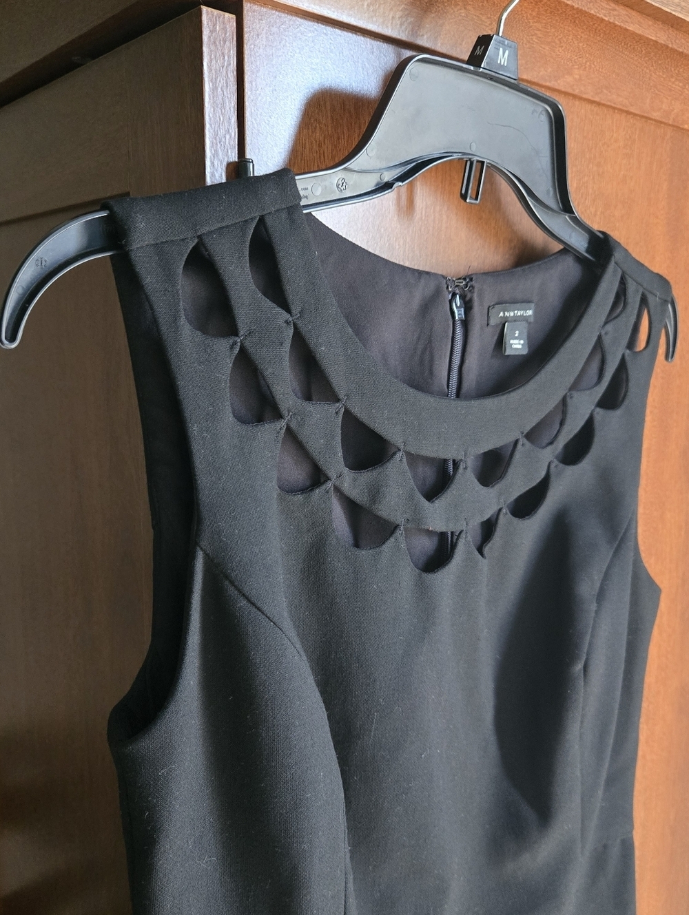 Ann Taylor Black Sleeveless Midi Dress with Scalloped Neck Cutouts - Picture 3 of 8